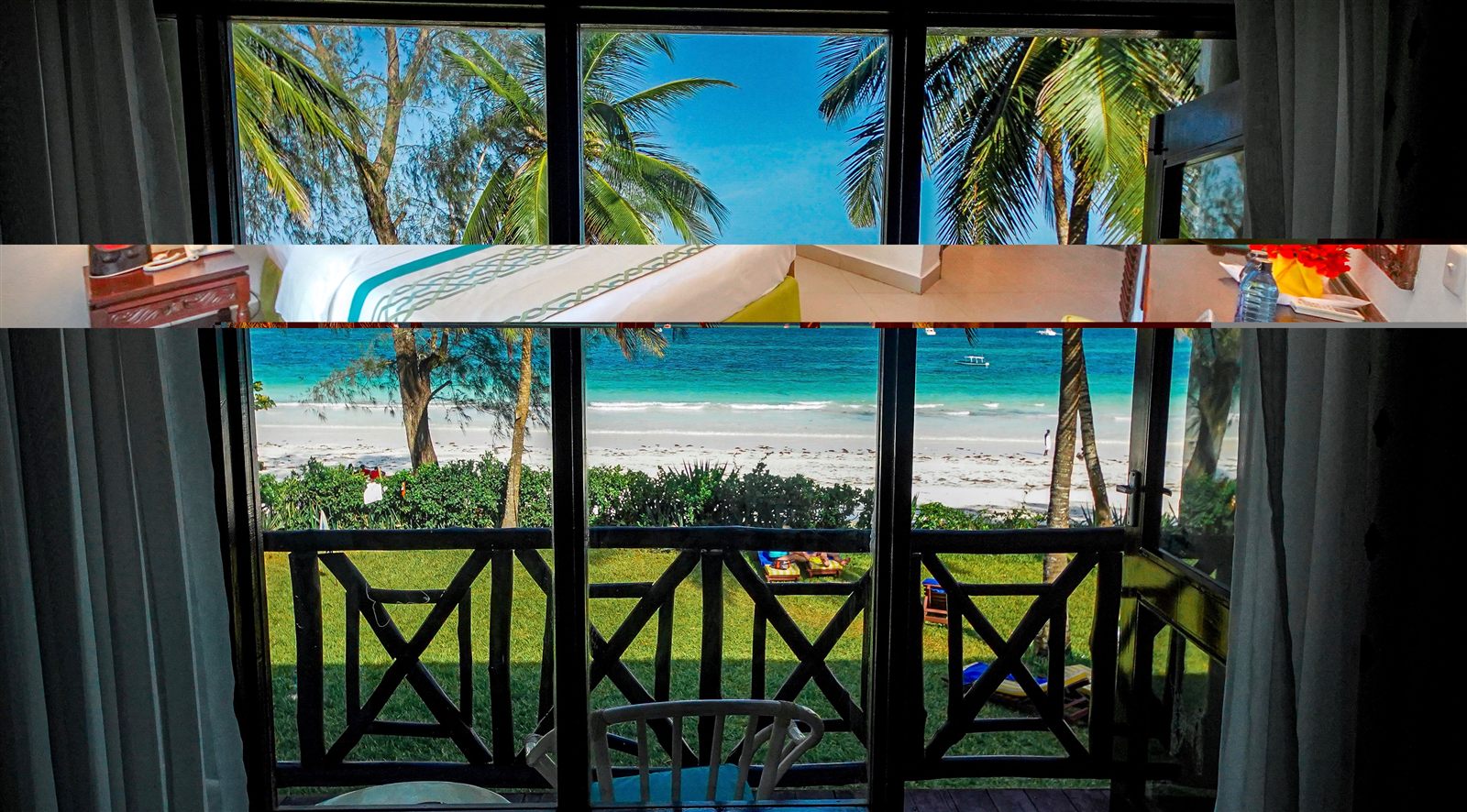 Room balcony view of the beach and ocean at Papillon Lagoon Reef